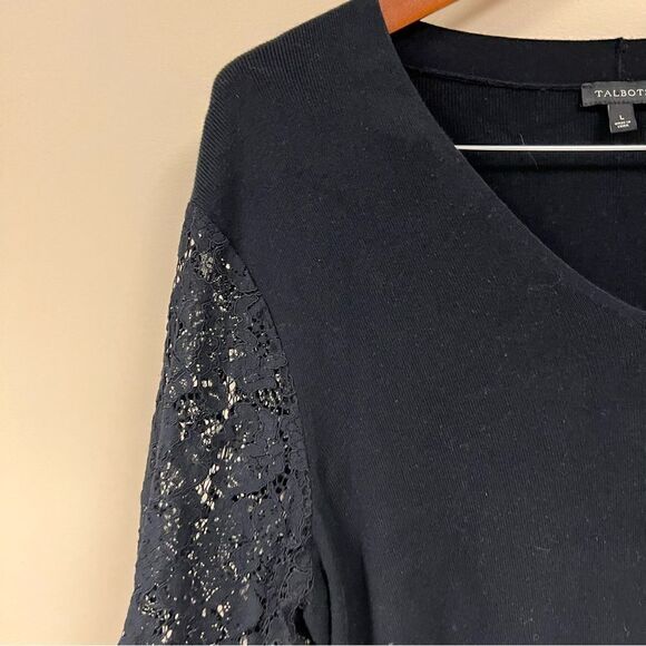 Talbots v neck sweater with lace sleeves.  Size L - Picture 3 of 8